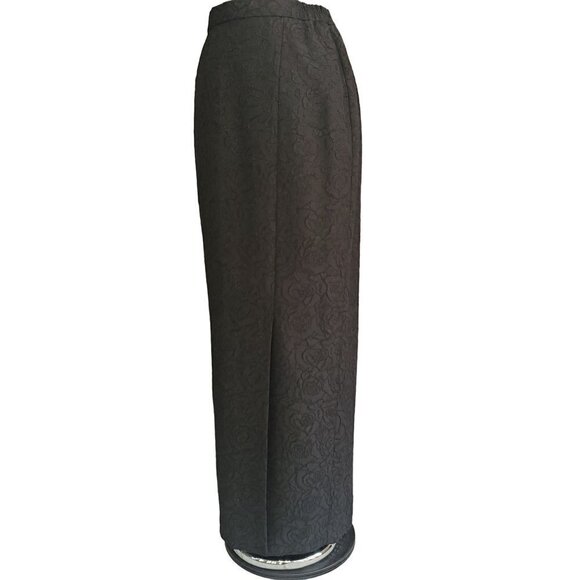 Champagne Black Floral Lace Party Cocktail Glitter High Slit Maxi Skirt Size 10 - Picture 2 of 7